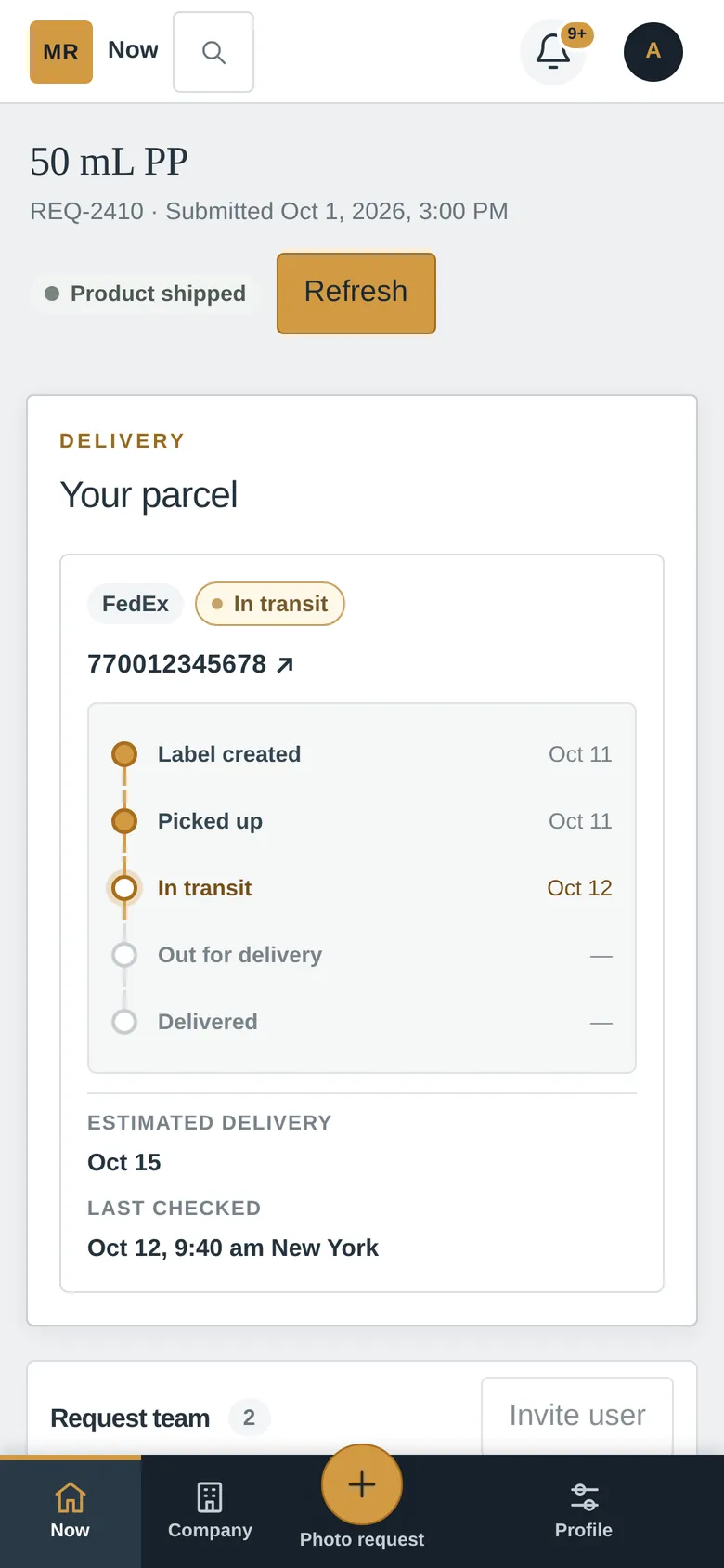 Order progress and parcel tracking — phone